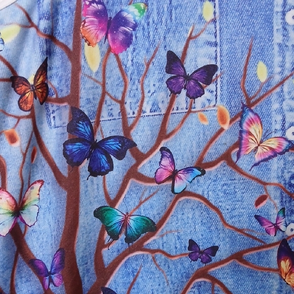 Colorful Whimsical Cottage Core Tree and Butterfly Print Midi Dress Size XXL - Picture 5 of 14